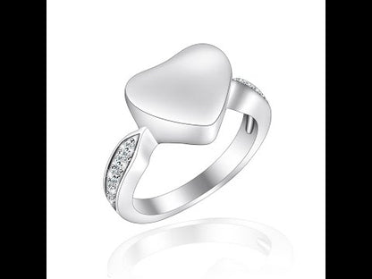 Filled Heart Cremation Ring with Zircon