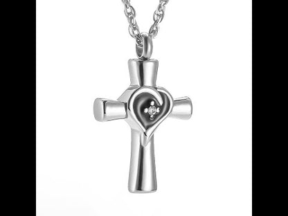 Memorial Cross Cremation Neckalce of Heart
