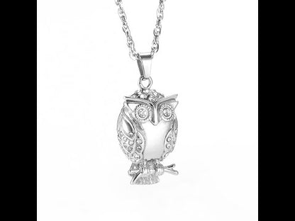 Owl Cremation Pendant with Zircon